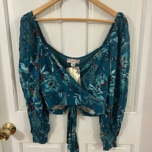 Band of the Free Blue Crop Tie Front Blouse small